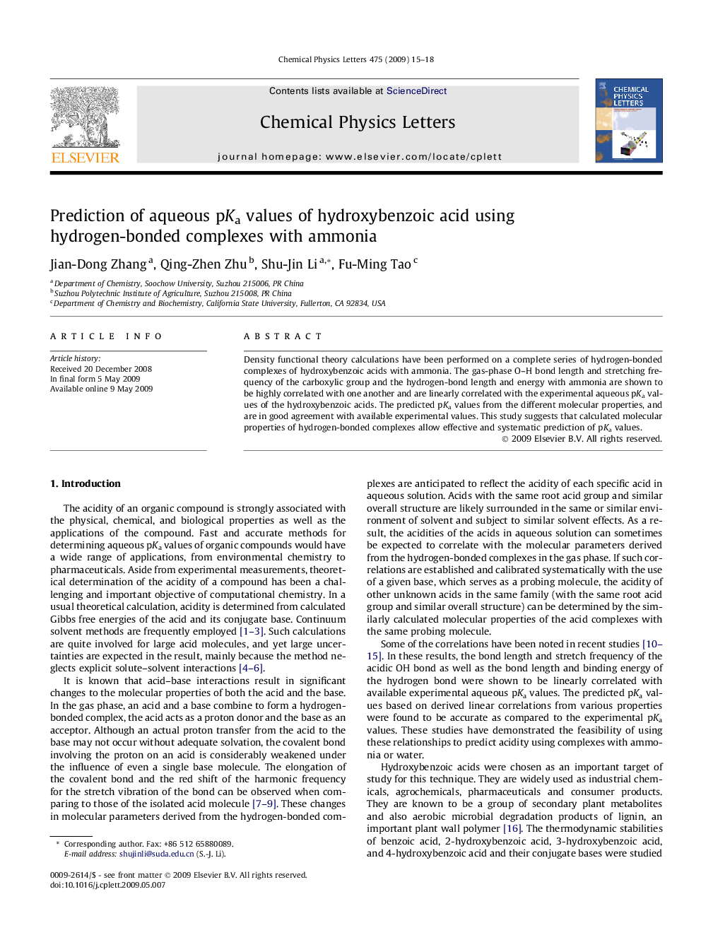 Prediction of aqueous pKa values of hydroxybenzoic acid using hydrogen-bonded complexes with ammonia