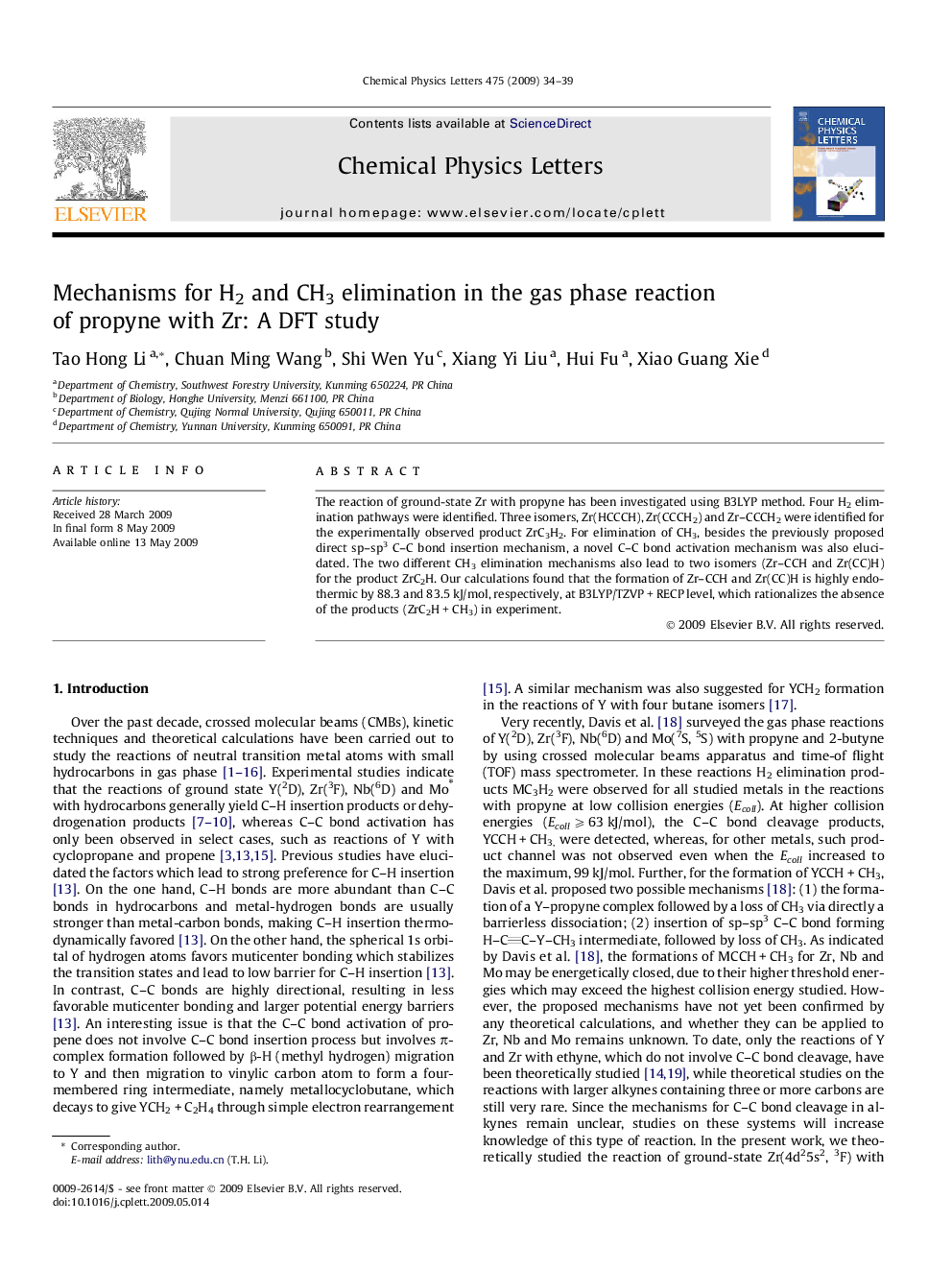 Mechanisms for H2 and CH3 elimination in the gas phase reaction of propyne with Zr: A DFT study
