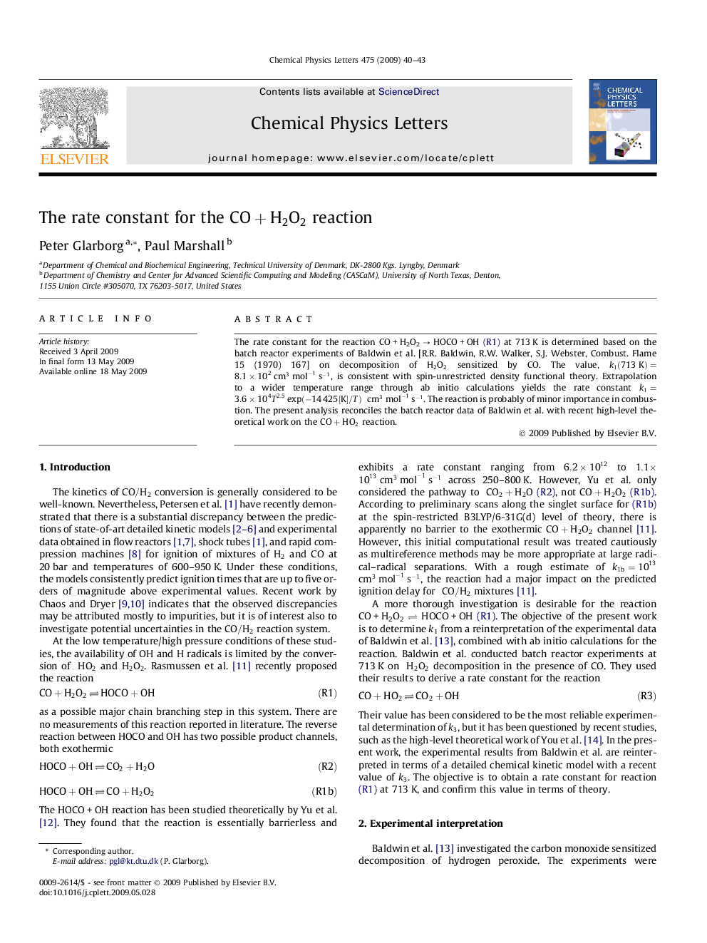 The rate constant for the CO+H2O2 reaction