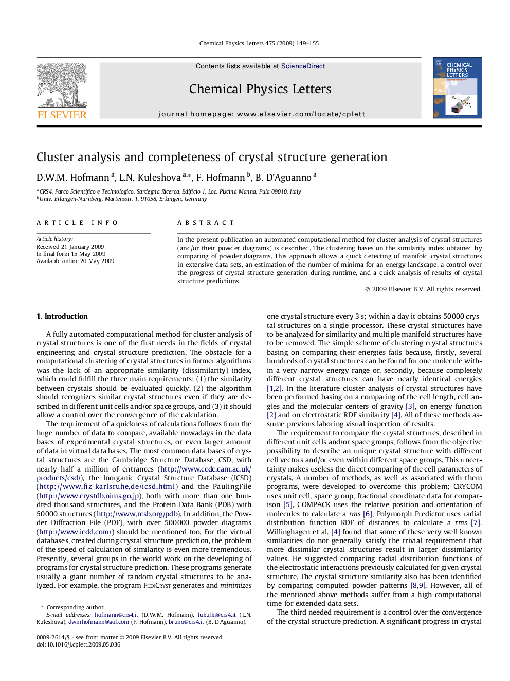Cluster analysis and completeness of crystal structure generation