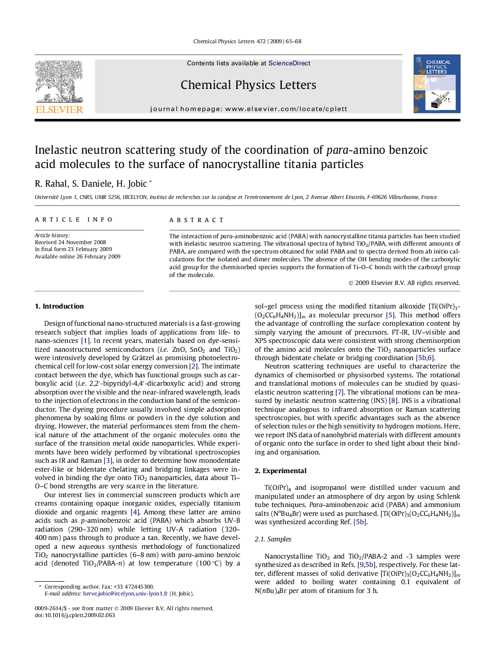 Inelastic neutron scattering study of the coordination of para-amino benzoic acid molecules to the surface of nanocrystalline titania particles