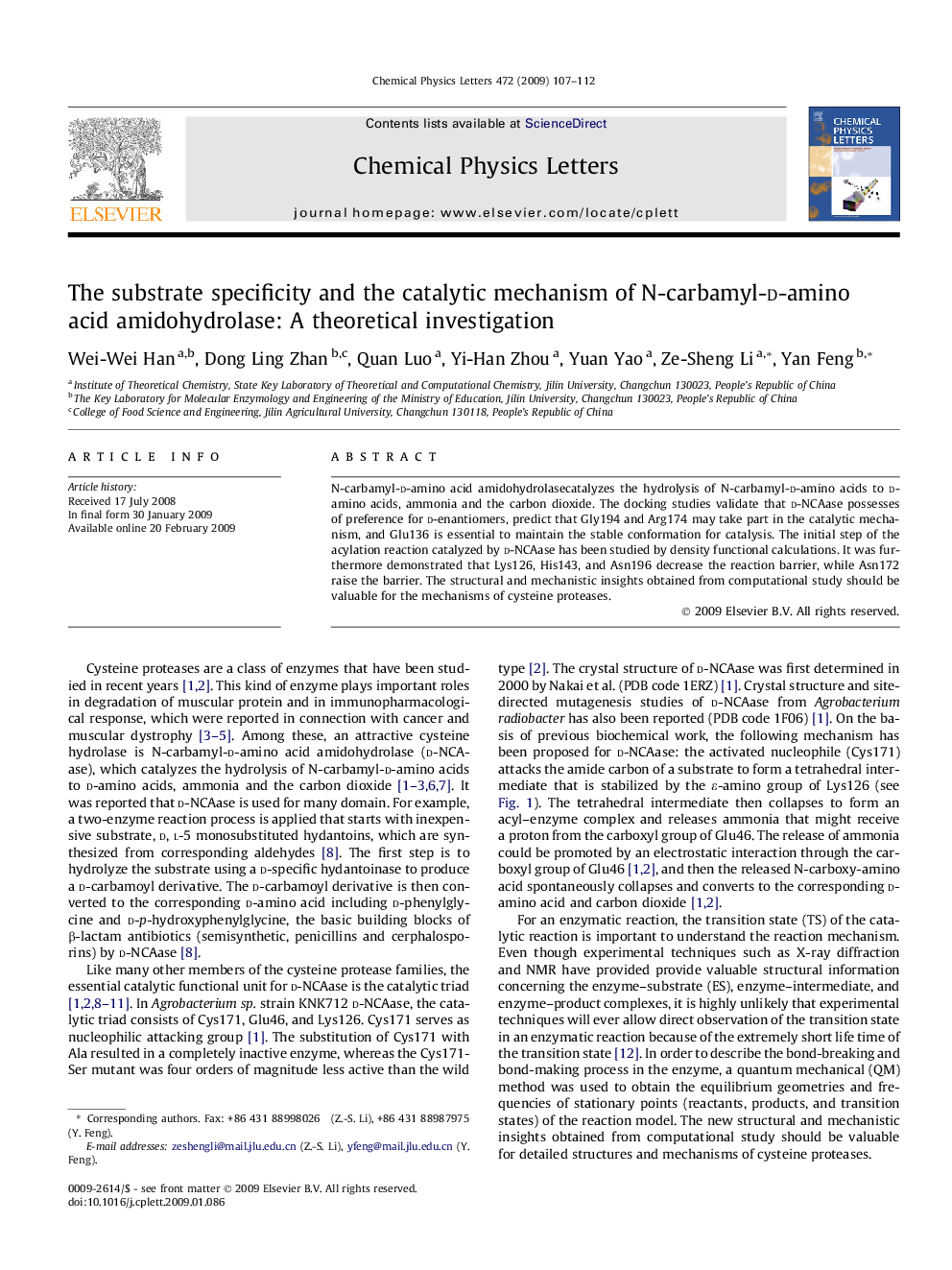 The substrate specificity and the catalytic mechanism of N-carbamyl-d-amino acid amidohydrolase: A theoretical investigation
