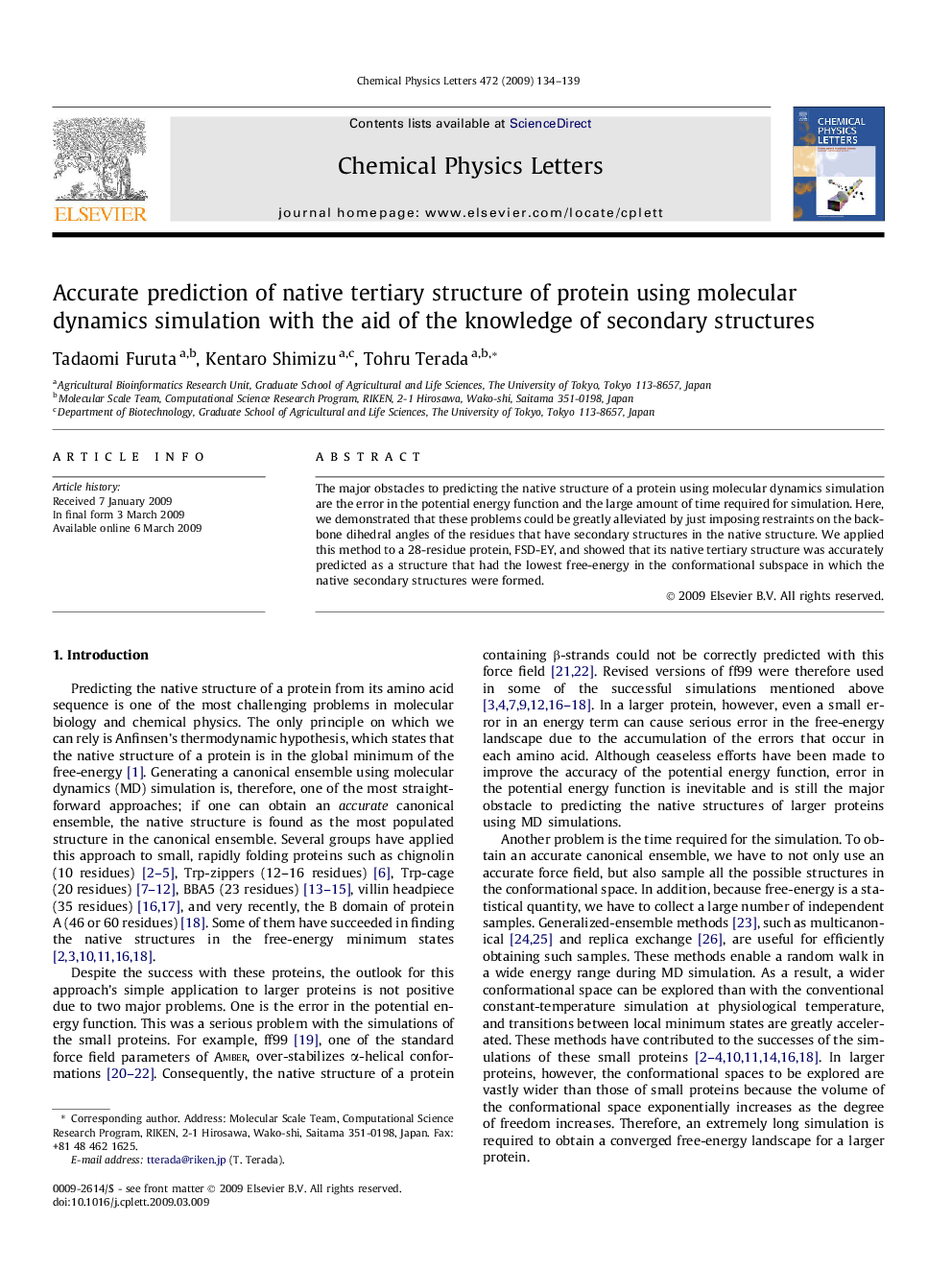Accurate prediction of native tertiary structure of protein using molecular dynamics simulation with the aid of the knowledge of secondary structures