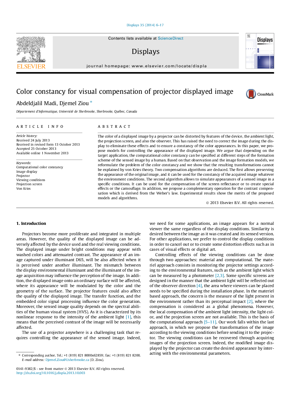 Color constancy for visual compensation of projector displayed image