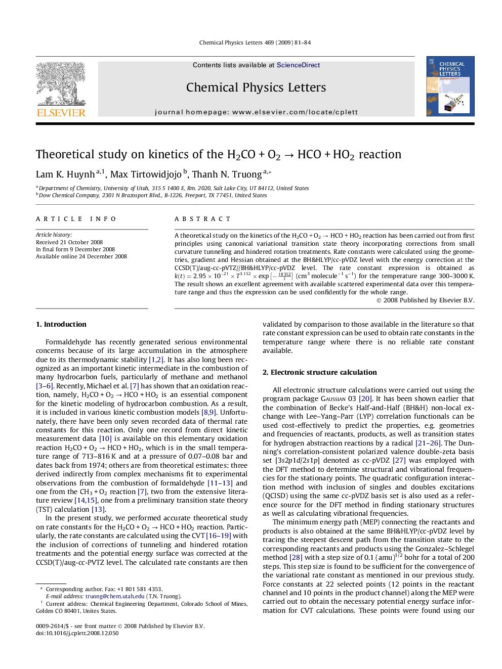 Theoretical study on kinetics of the H2COÂ +Â O2Â âÂ HCOÂ +Â HO2 reaction