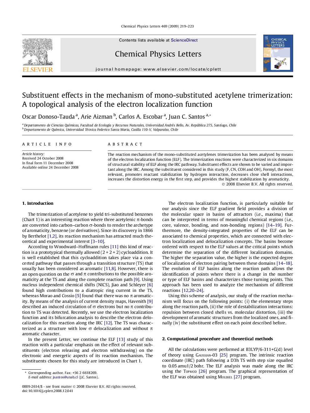 Substituent effects in the mechanism of mono-substituted acetylene trimerization: A topological analysis of the electron localization function