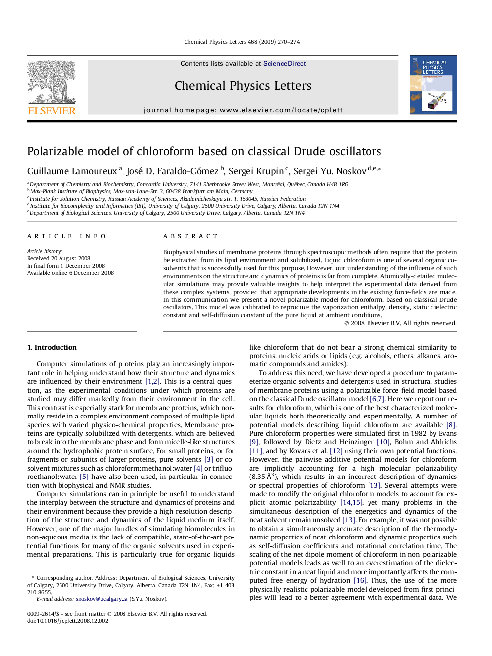 Polarizable model of chloroform based on classical Drude oscillators