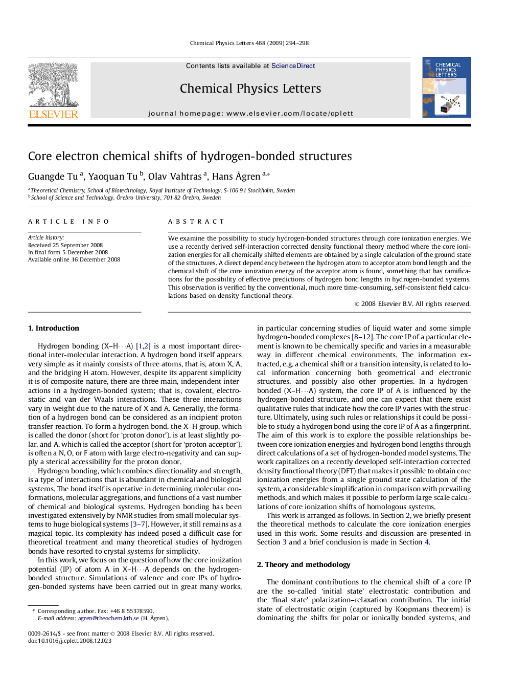 Core electron chemical shifts of hydrogen-bonded structures