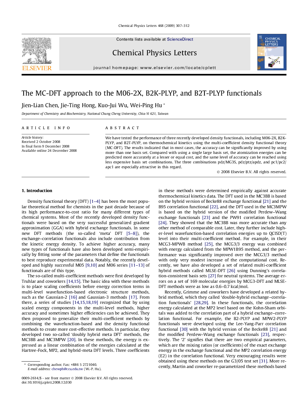 The MC-DFT approach to the M06-2X, B2K-PLYP, and B2T-PLYP functionals