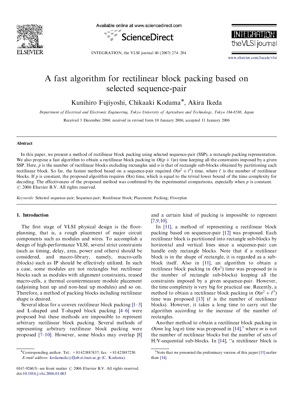 A fast algorithm for rectilinear block packing based on selected sequence-pair