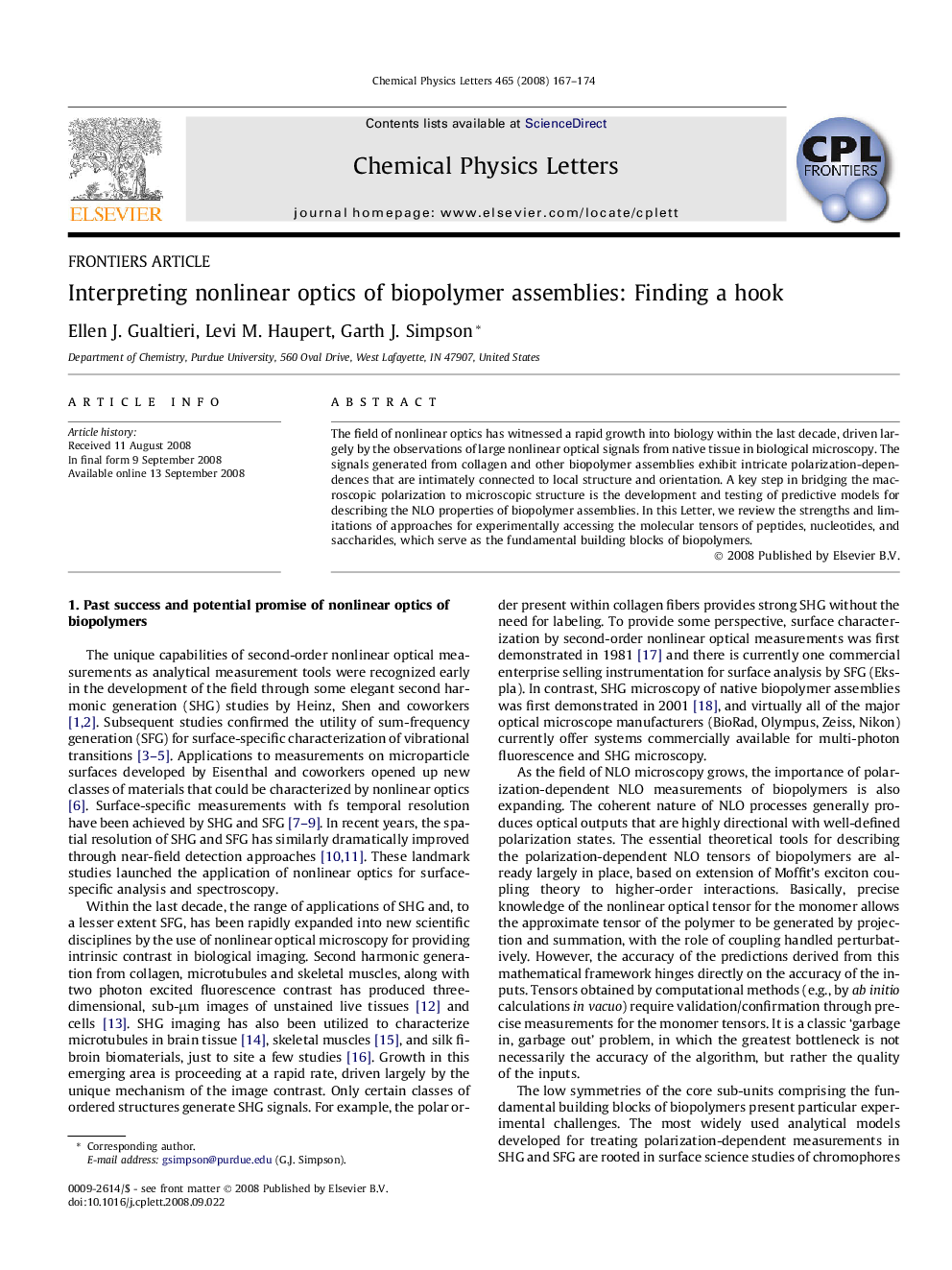 Interpreting nonlinear optics of biopolymer assemblies: Finding a hook