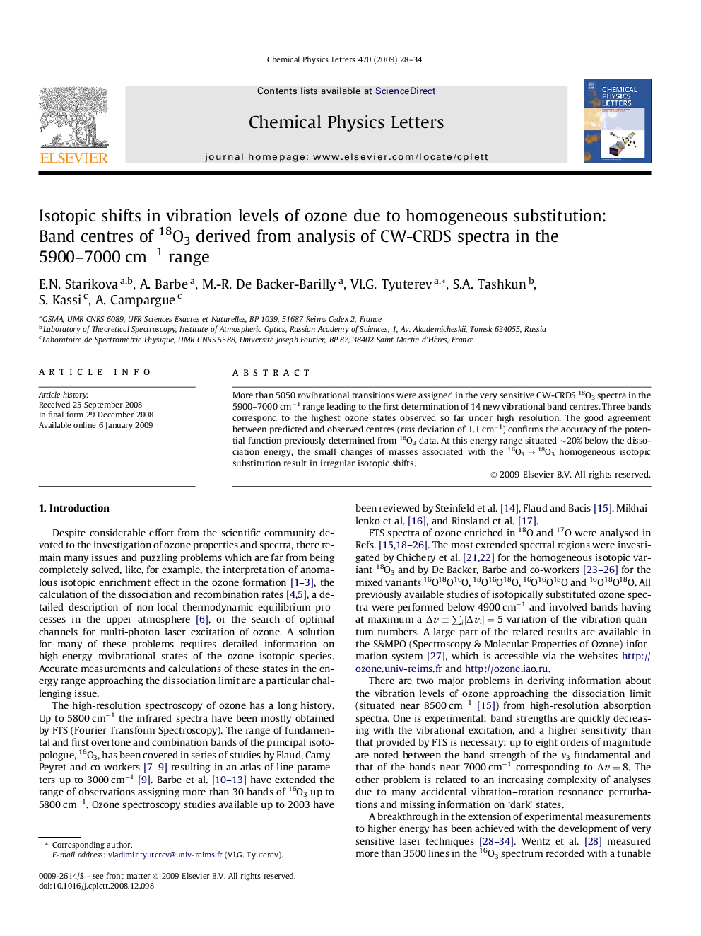 Isotopic shifts in vibration levels of ozone due to homogeneous substitution: Band centres of 18O3 derived from analysis of CW-CRDS spectra in the 5900-7000Â cmâ1 range