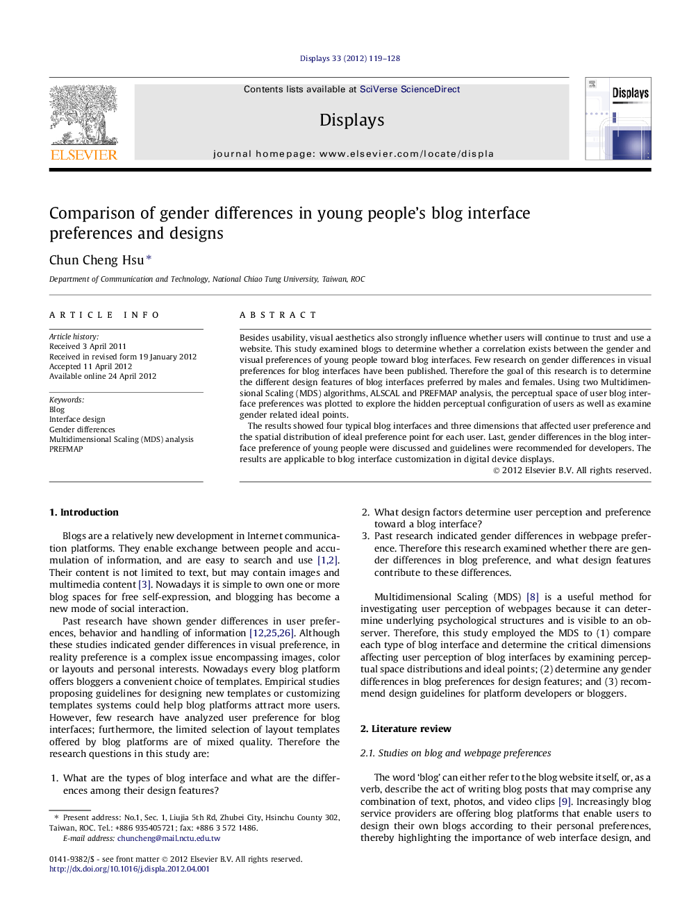 Comparison of gender differences in young people’s blog interface preferences and designs