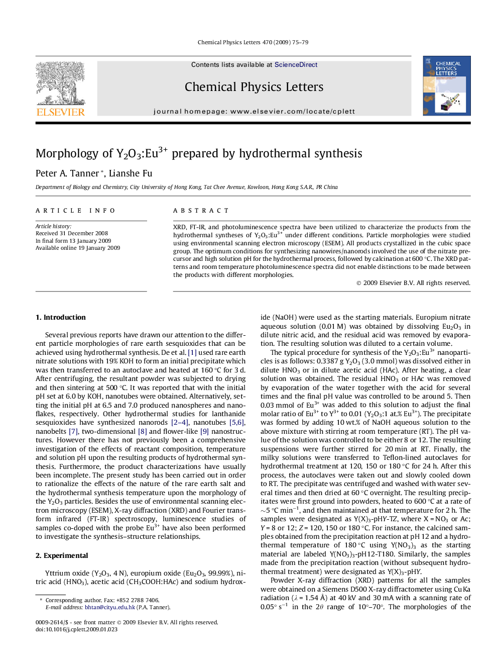 Morphology of Y2O3:Eu3+ prepared by hydrothermal synthesis