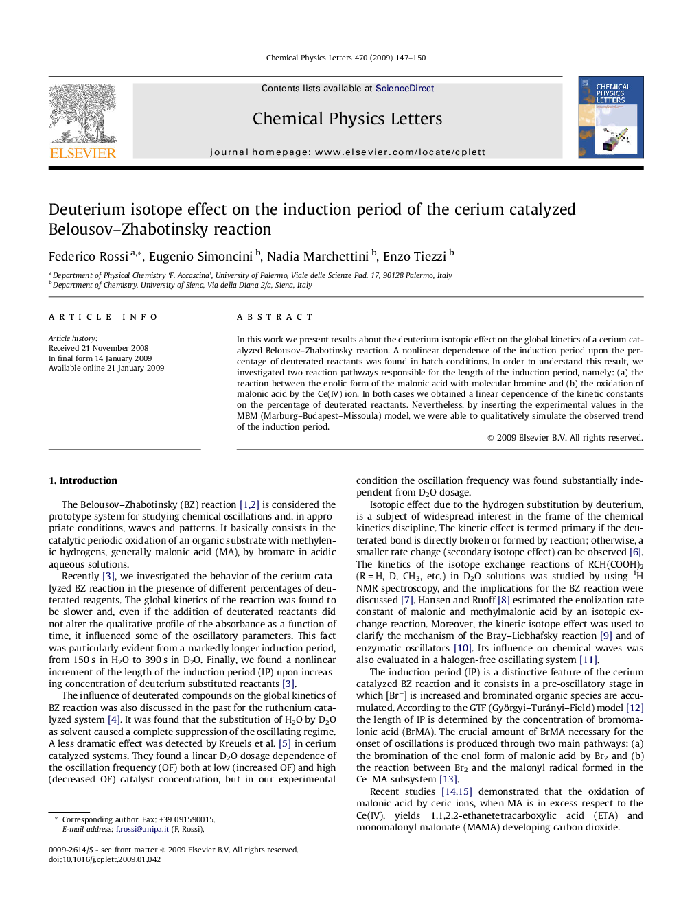 Deuterium isotope effect on the induction period of the cerium catalyzed Belousov-Zhabotinsky reaction