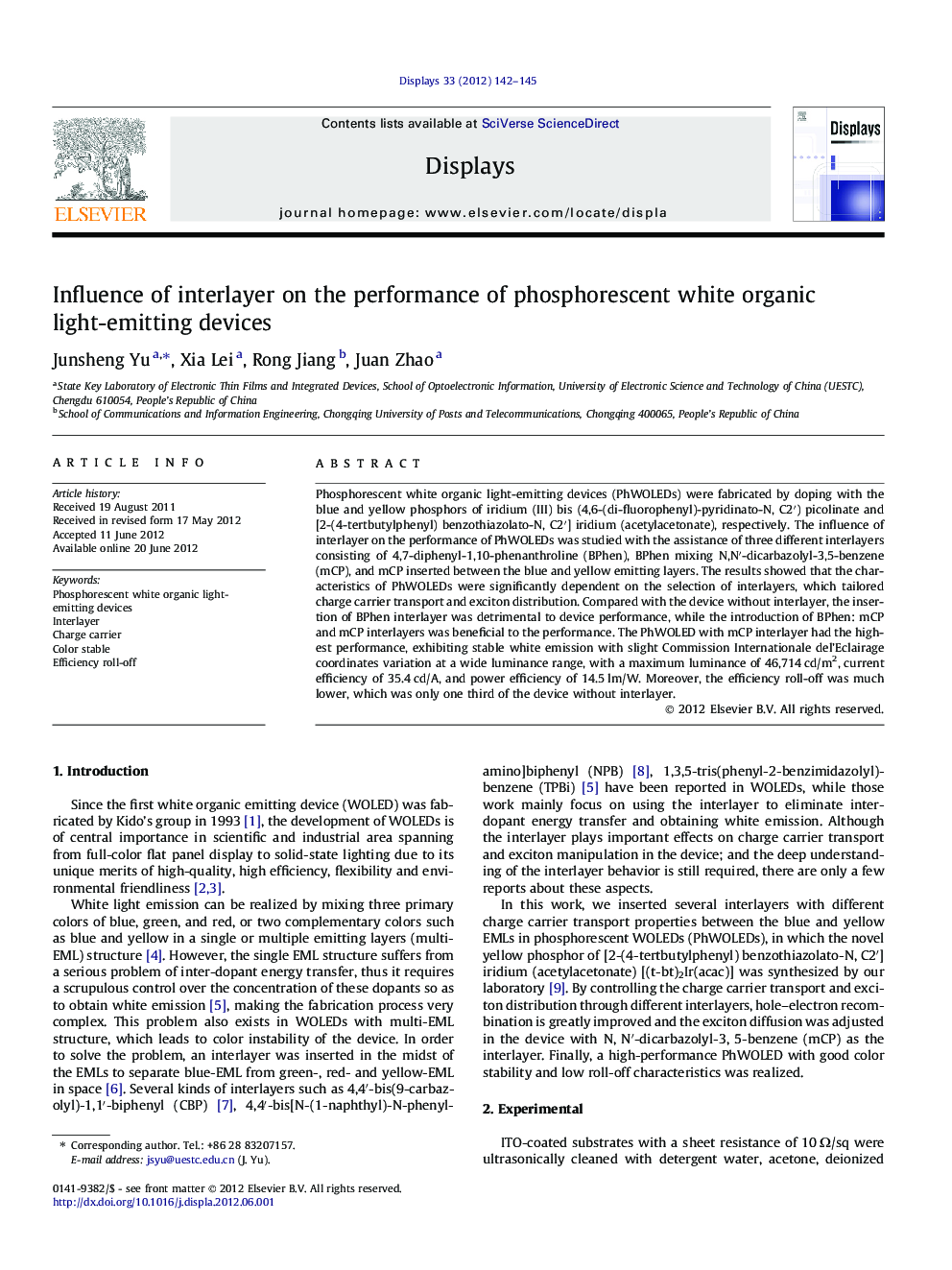 Influence of interlayer on the performance of phosphorescent white organic light-emitting devices