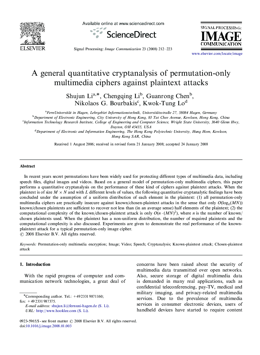 A general quantitative cryptanalysis of permutation-only multimedia ciphers against plaintext attacks