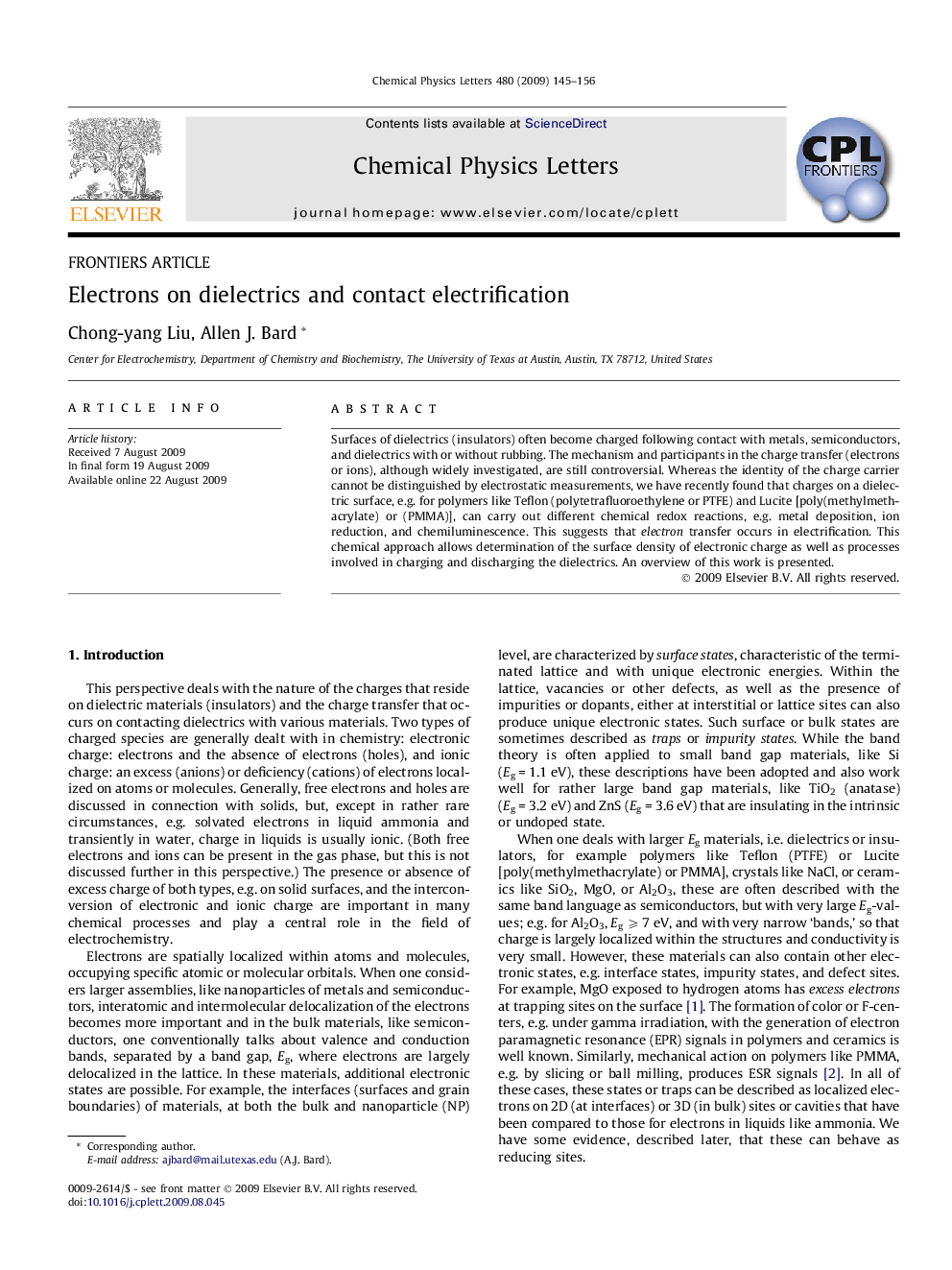 Electrons on dielectrics and contact electrification