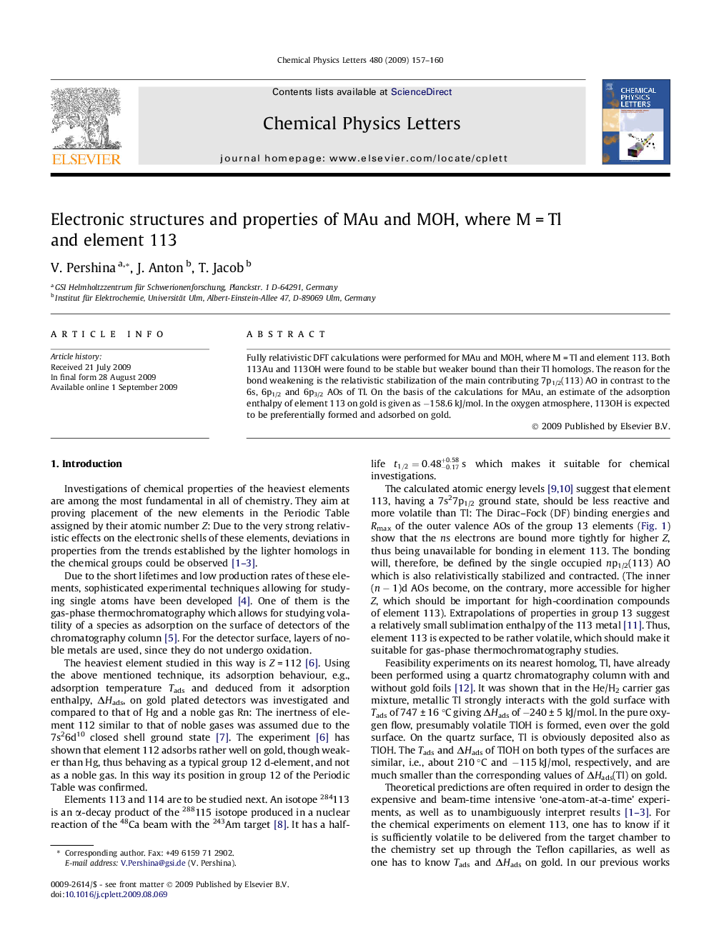 Electronic structures and properties of MAu and MOH, where MÂ =Â Tl and element 113