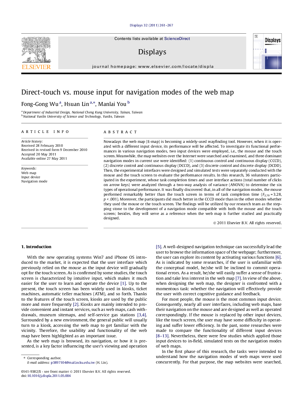 Direct-touch vs. mouse input for navigation modes of the web map