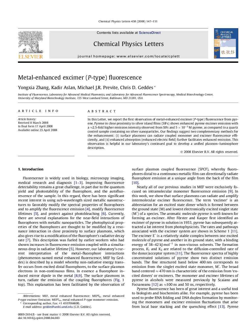 Metal-enhanced excimer (P-type) fluorescence