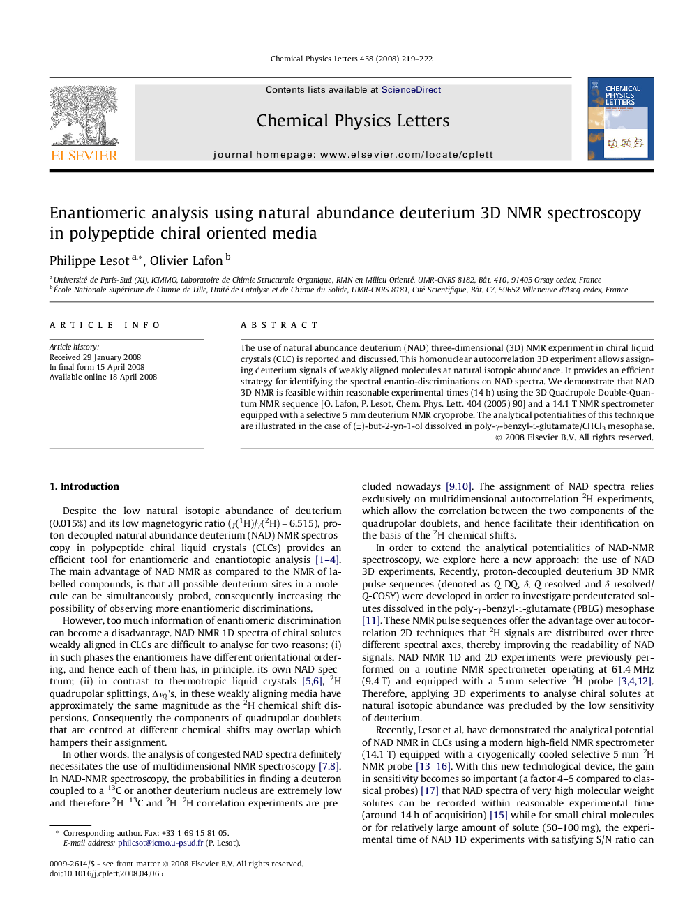 Enantiomeric analysis using natural abundance deuterium 3D NMR spectroscopy in polypeptide chiral oriented media