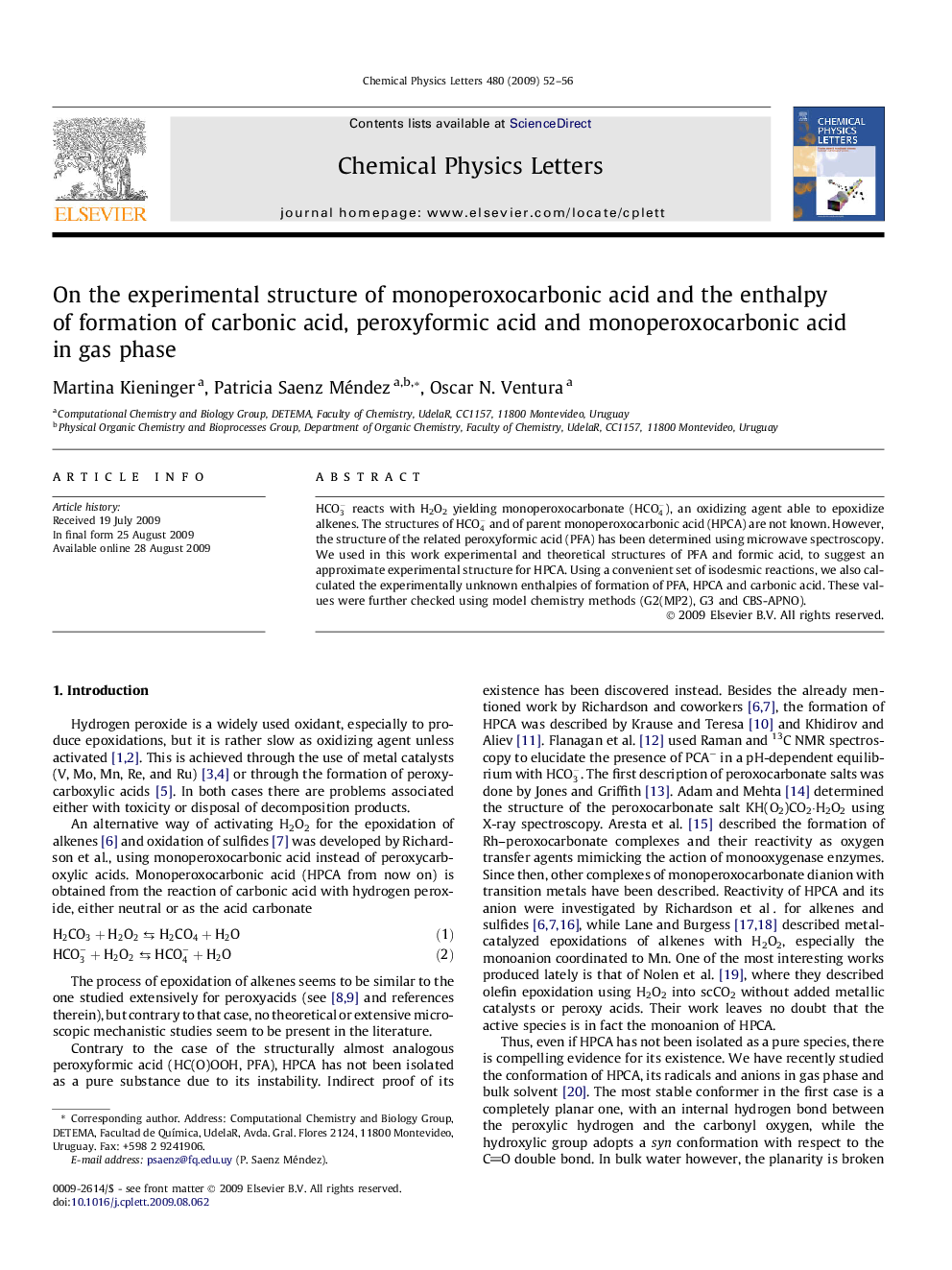On the experimental structure of monoperoxocarbonic acid and the enthalpy of formation of carbonic acid, peroxyformic acid and monoperoxocarbonic acid in gas phase