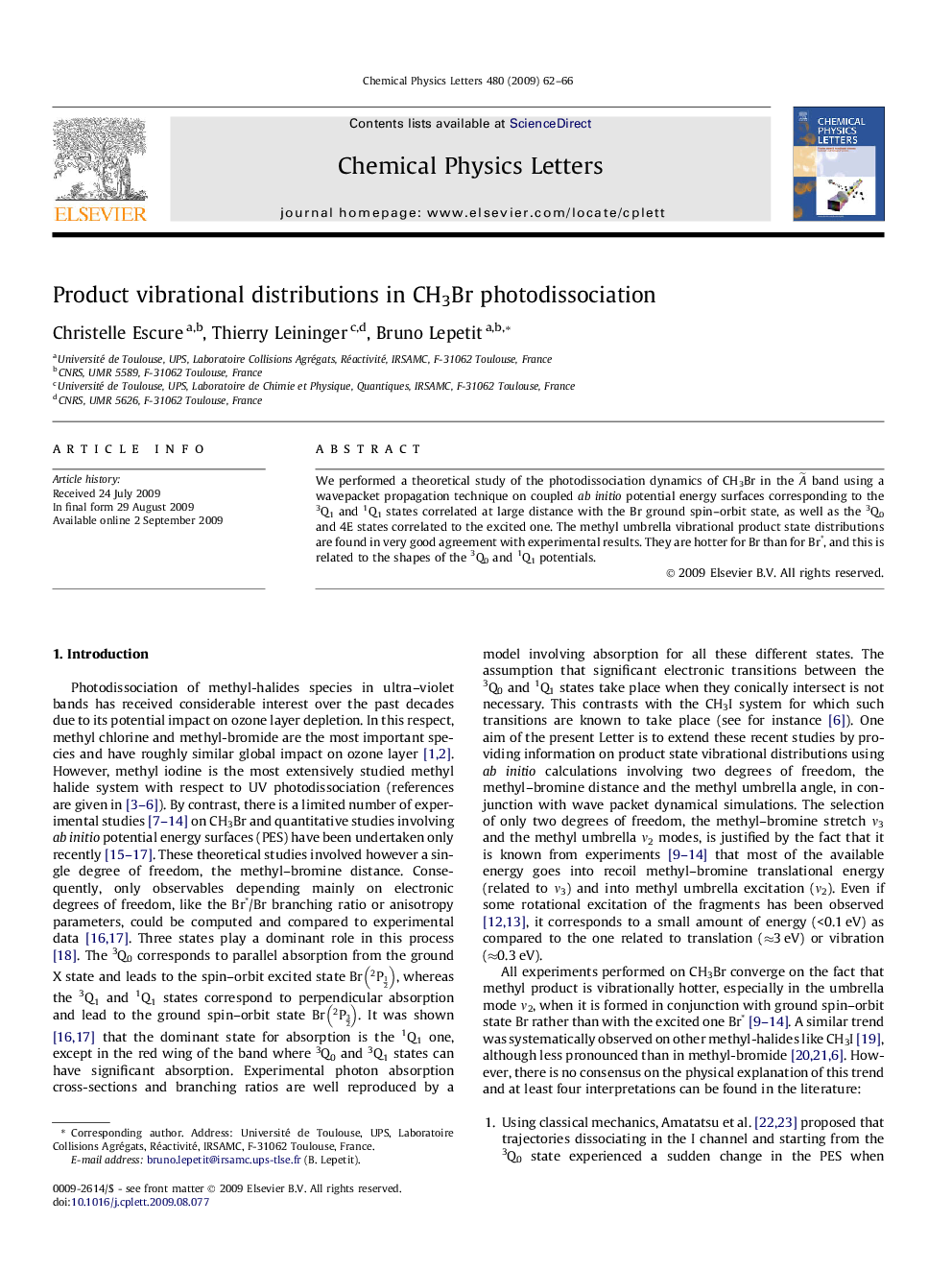 Product vibrational distributions in CH3Br photodissociation