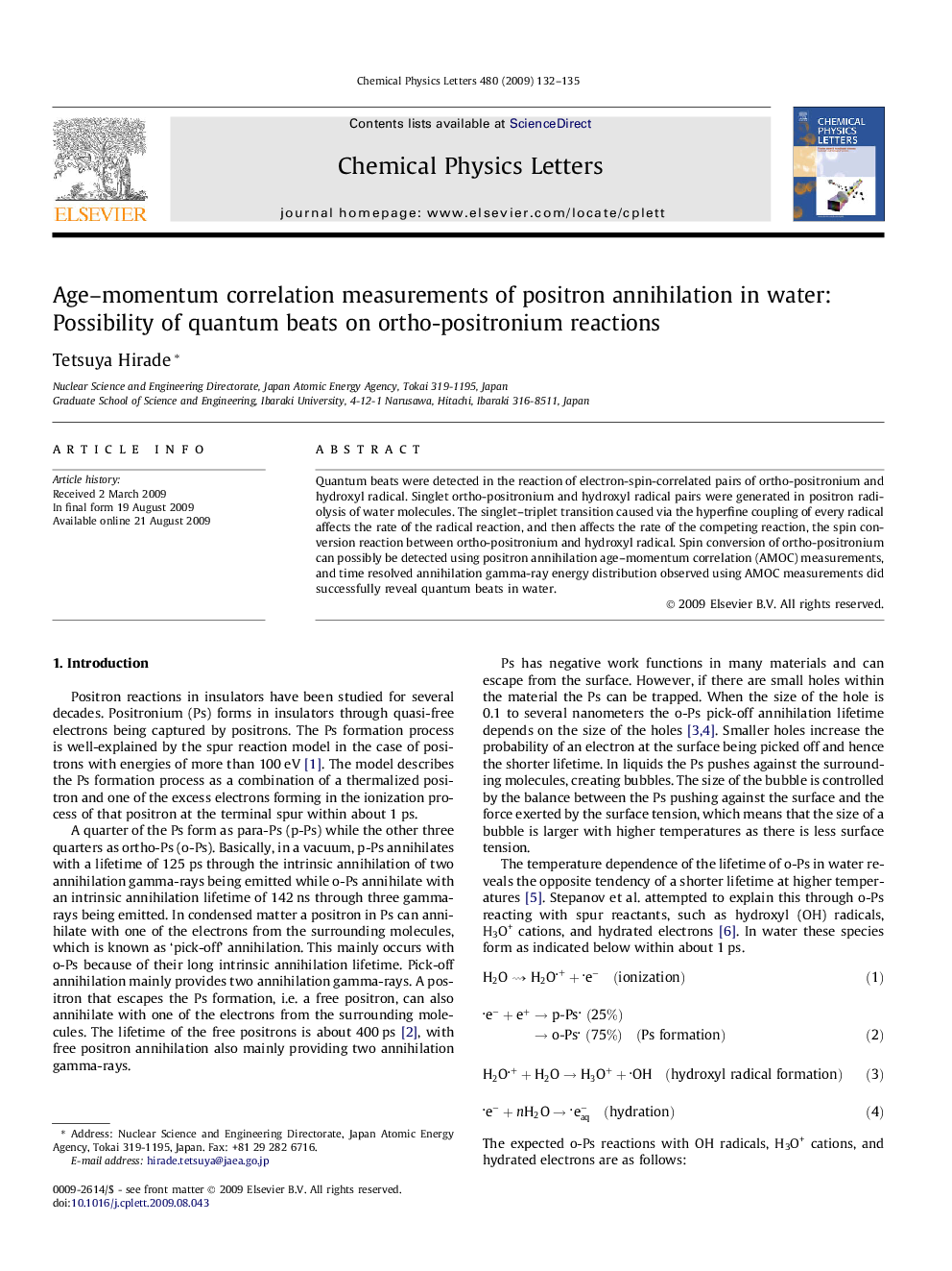 Age-momentum correlation measurements of positron annihilation in water: Possibility of quantum beats on ortho-positronium reactions