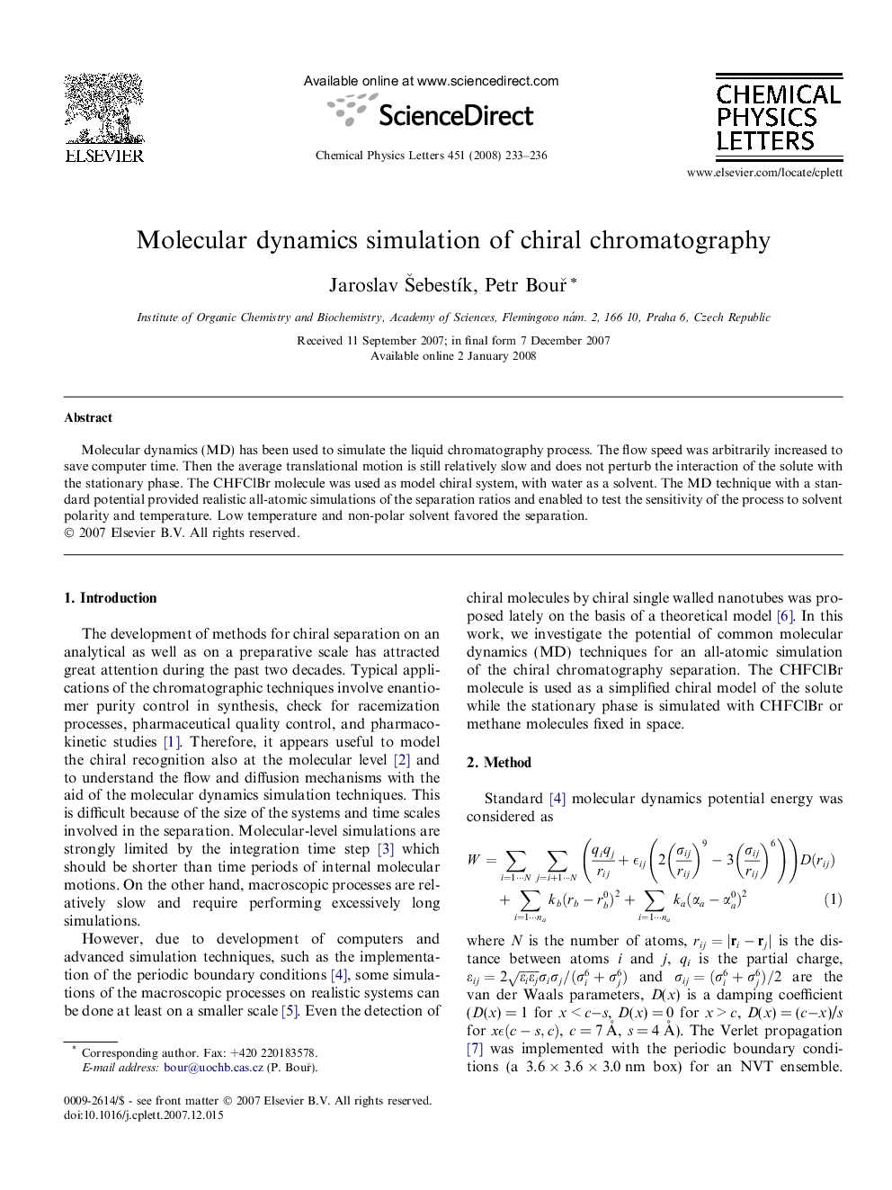 Molecular dynamics simulation of chiral chromatography