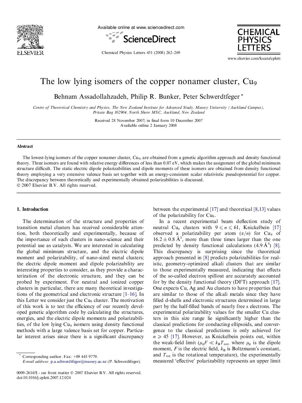 The low lying isomers of the copper nonamer cluster, Cu9