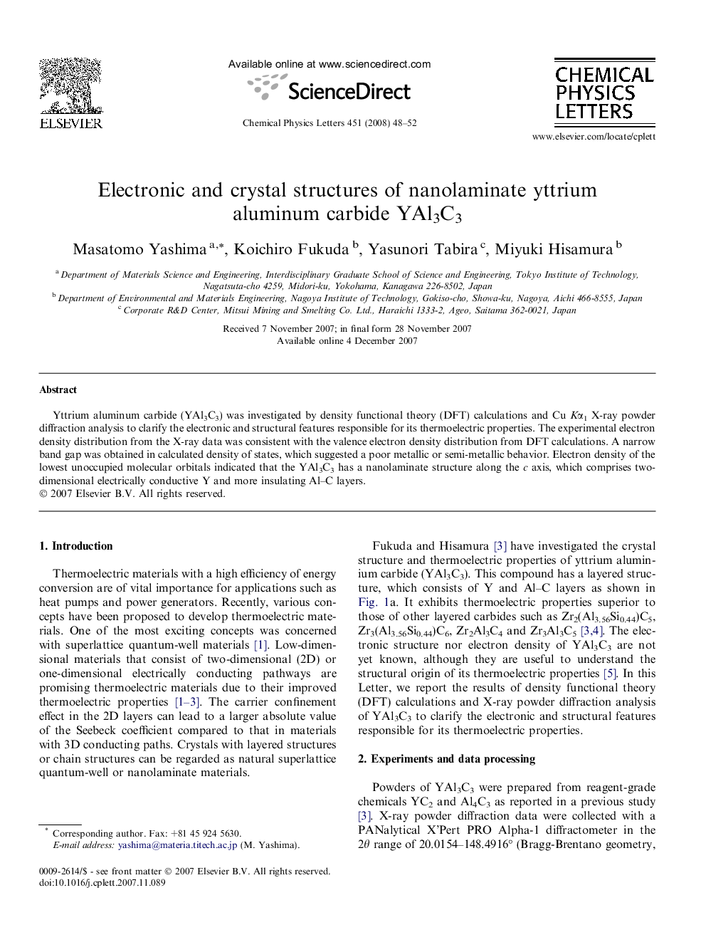 Electronic and crystal structures of nanolaminate yttrium aluminum carbide YAl3C3