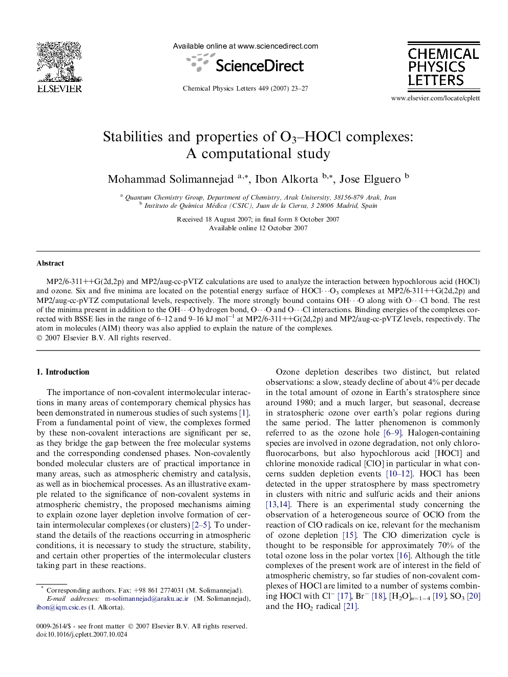 Stabilities and properties of O3-HOCl complexes: A computational study