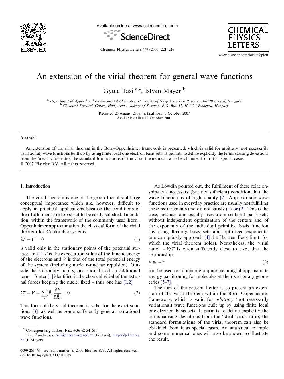 An extension of the virial theorem for general wave functions