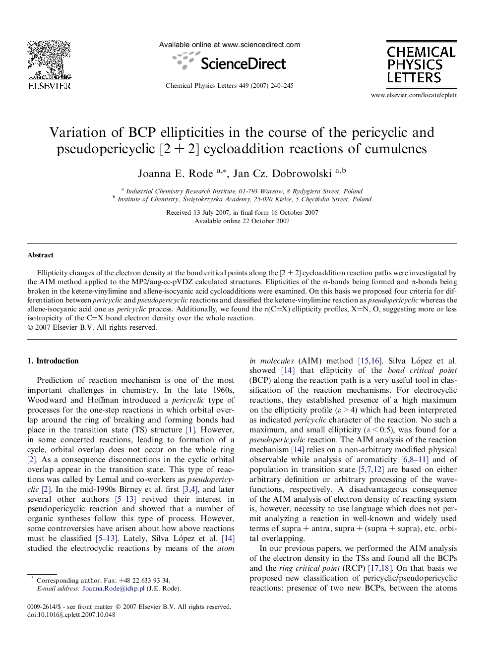 Variation of BCP ellipticities in the course of the pericyclic and pseudopericyclic [2Â +Â 2] cycloaddition reactions of cumulenes