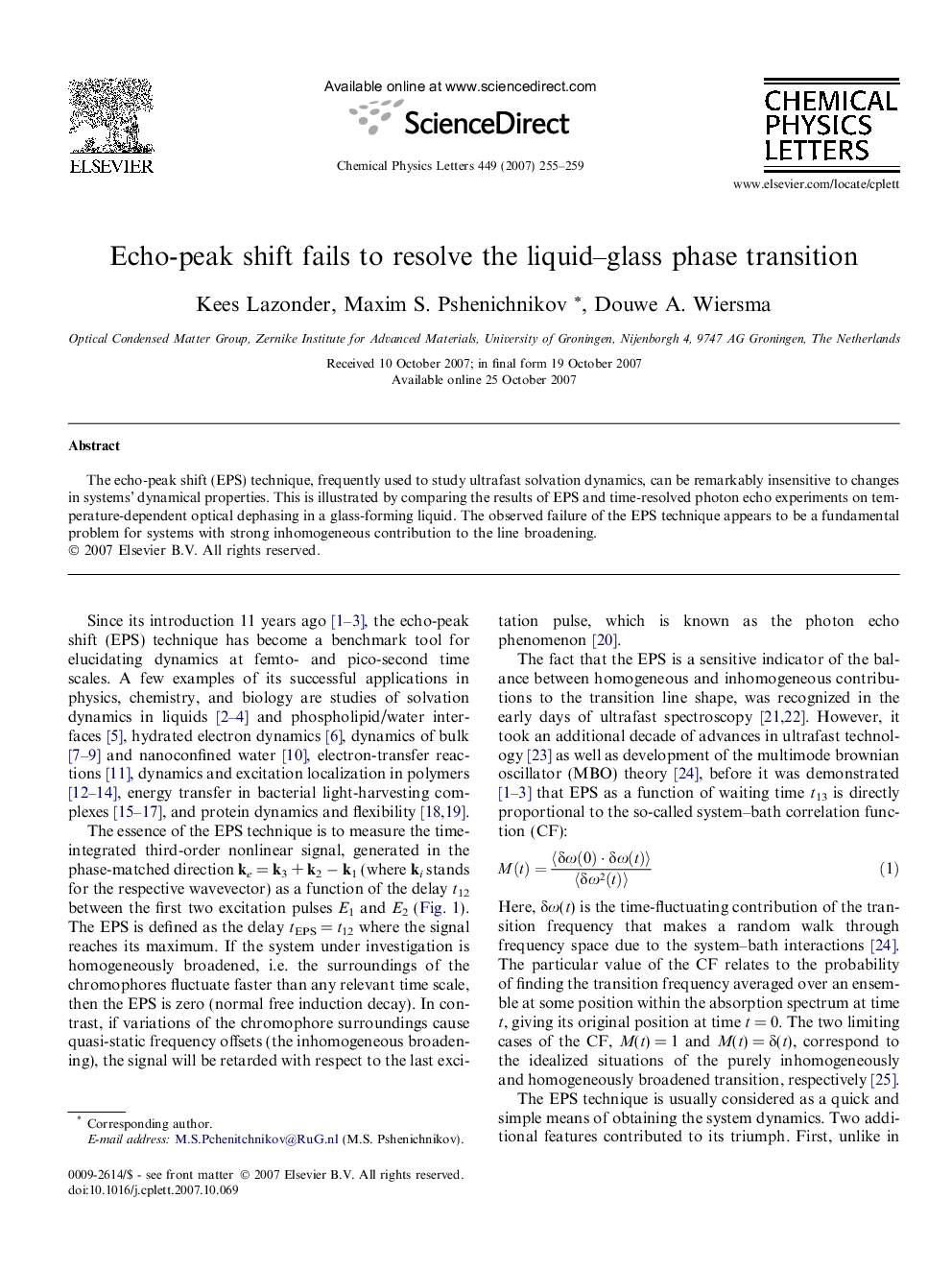 Echo-peak shift fails to resolve the liquid-glass phase transition