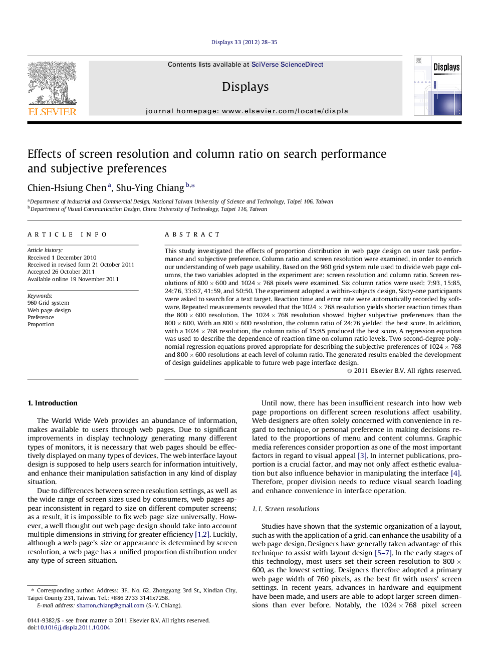 Effects of screen resolution and column ratio on search performance and subjective preferences