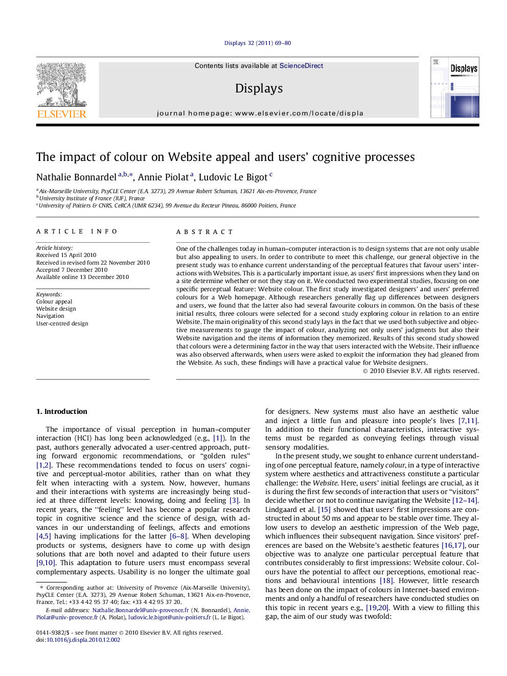 The impact of colour on Website appeal and users’ cognitive processes