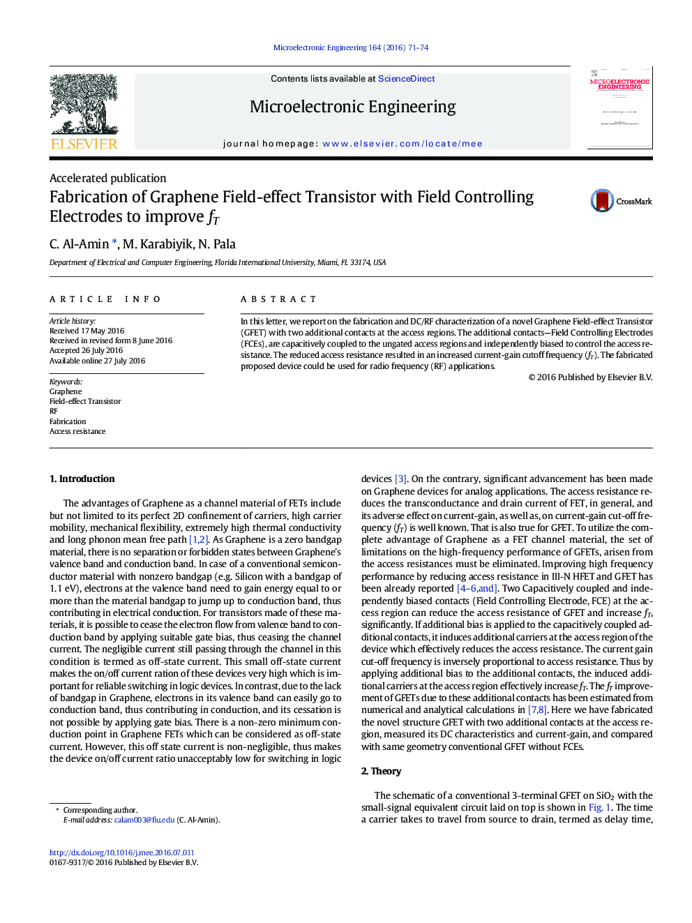 Fabrication of Graphene Field-effect Transistor with Field Controlling Electrodes to improve fT