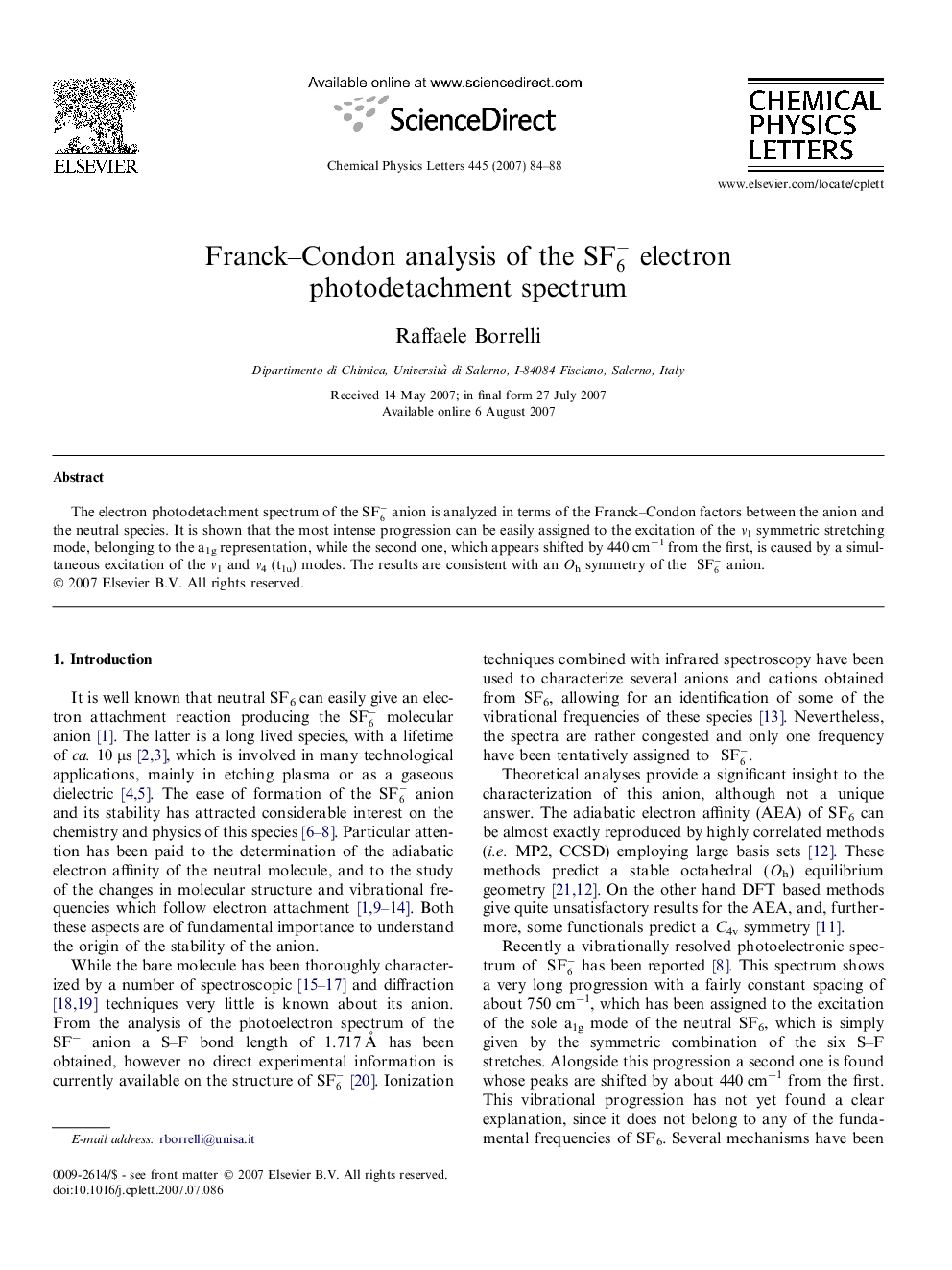 Franck-Condon analysis of the SF6- electron photodetachment spectrum