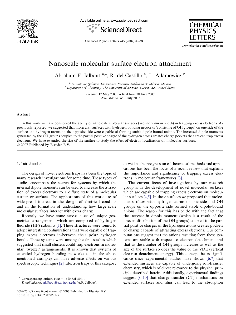 Nanoscale molecular surface electron attachment