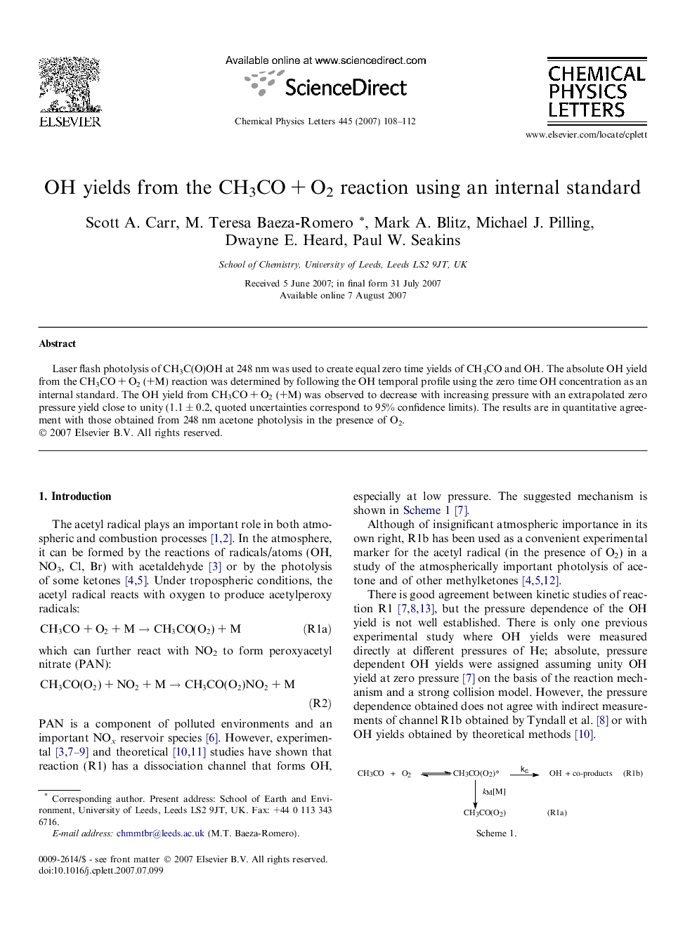 OH yields from the CH3COÂ +Â O2 reaction using an internal standard