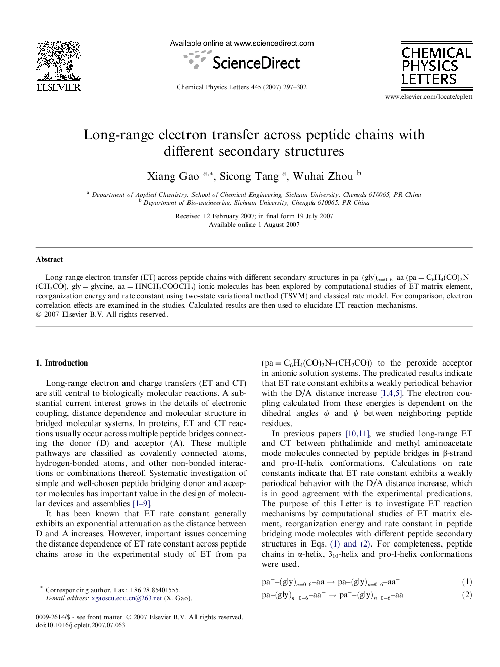 Long-range electron transfer across peptide chains with different secondary structures