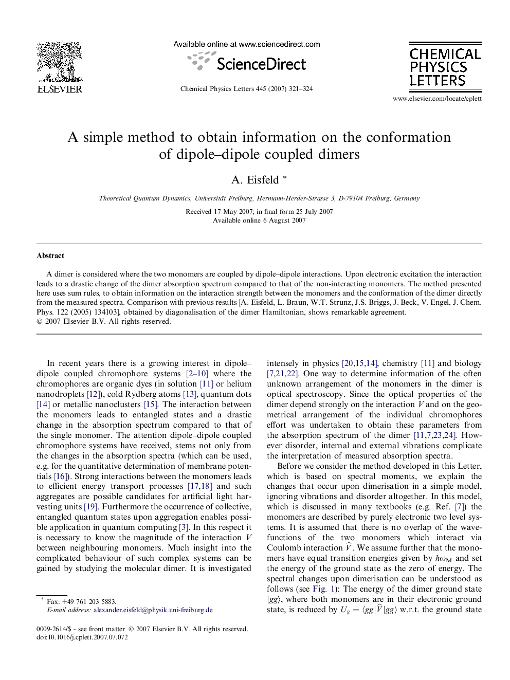 A simple method to obtain information on the conformation of dipole-dipole coupled dimers