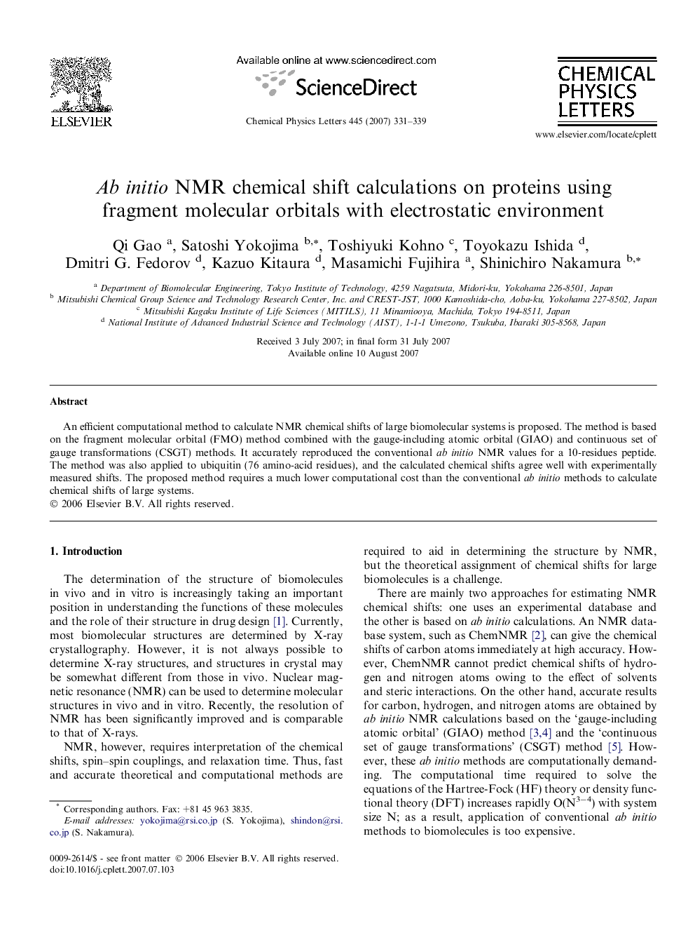 Ab initio NMR chemical shift calculations on proteins using fragment molecular orbitals with electrostatic environment