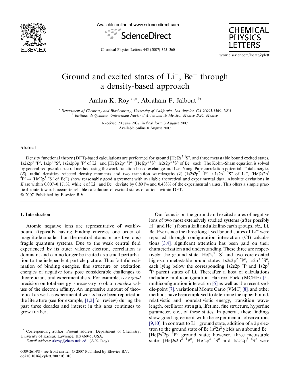 Ground and excited states of Liâ, Beâ through a density-based approach