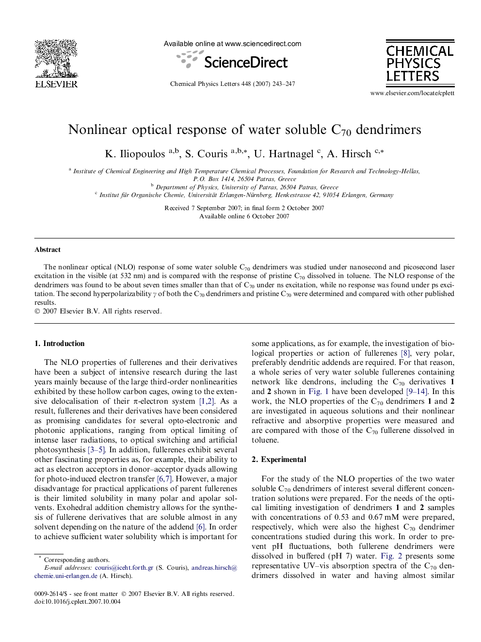 Nonlinear optical response of water soluble C70 dendrimers