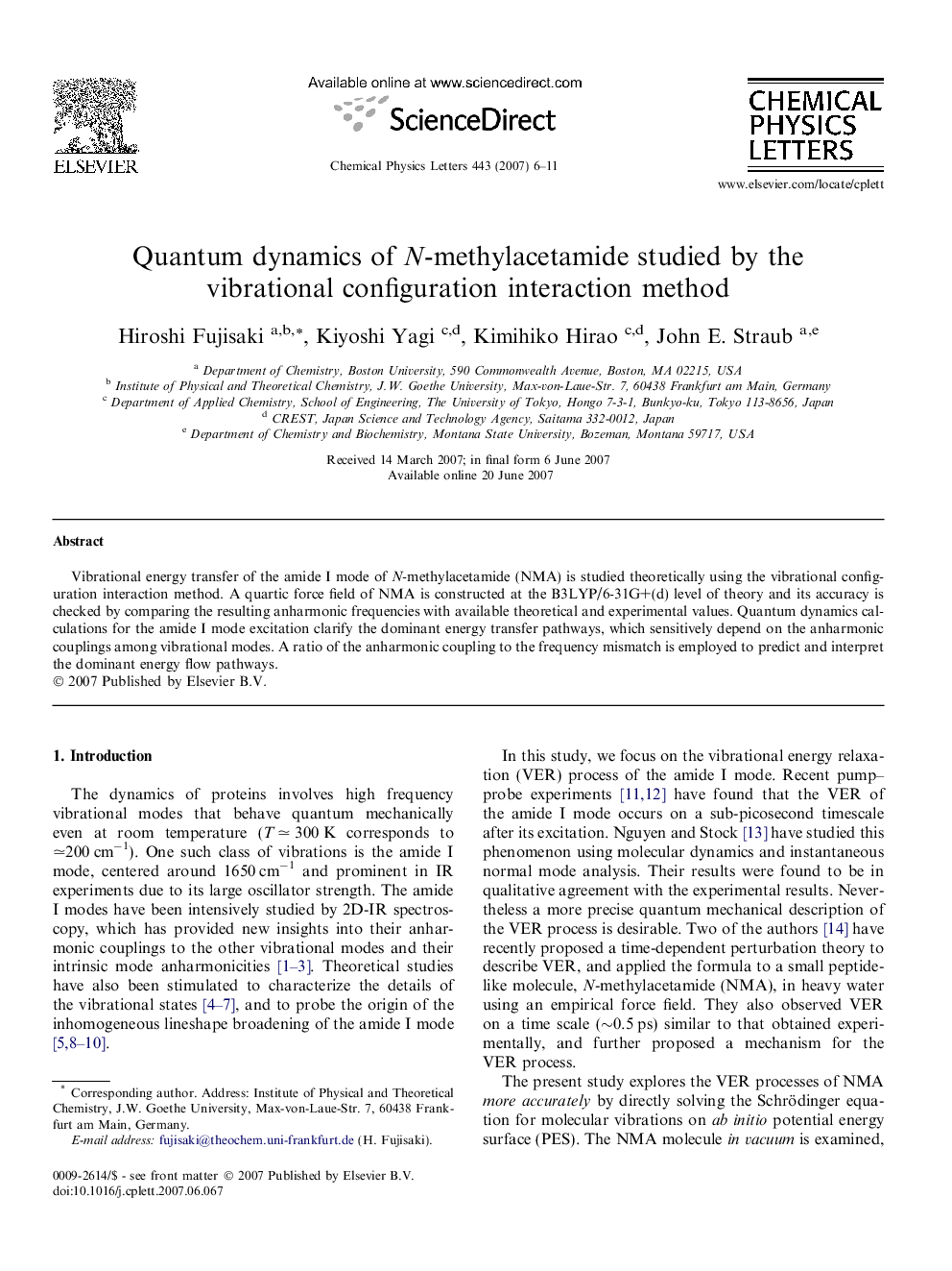 Quantum dynamics of N-methylacetamide studied by the vibrational configuration interaction method