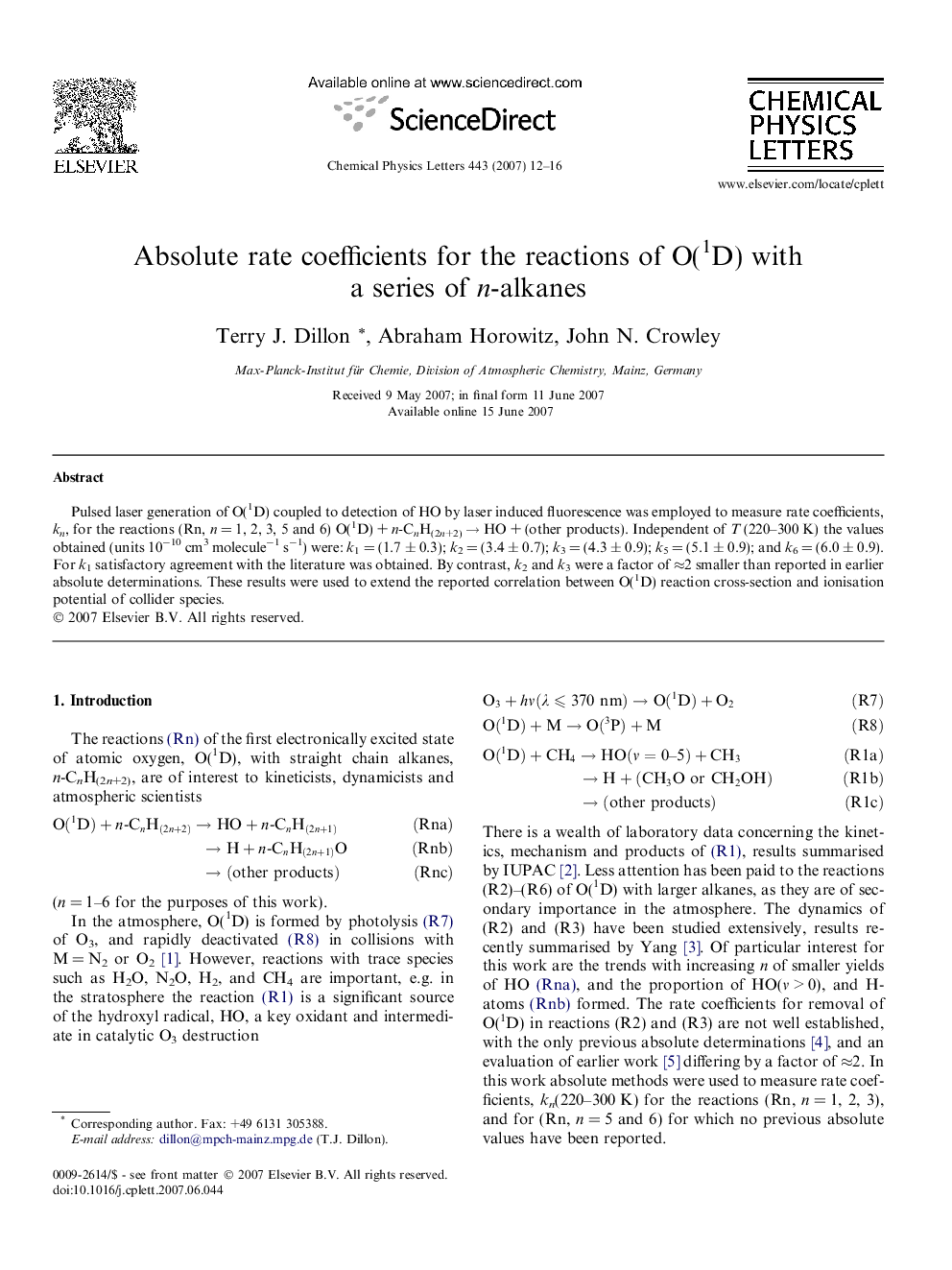 Absolute rate coefficients for the reactions of O(1D) with a series of n-alkanes