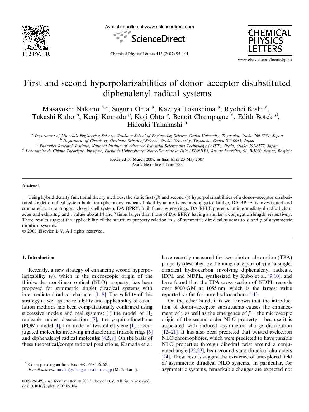 First and second hyperpolarizabilities of donor-acceptor disubstituted diphenalenyl radical systems